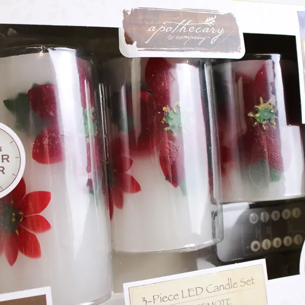Apothecary & Company 3-Piece LED Poinsettias Candle Set w/Remote 2018