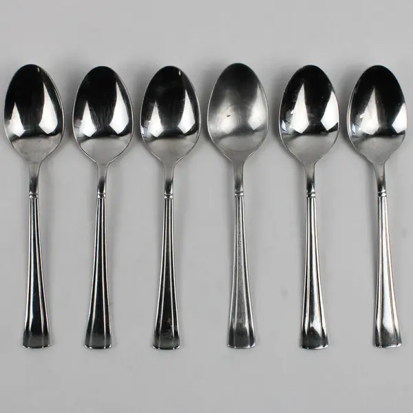 Lot of 6 Cuisinart Flatware Geo Pattern 18/10 SS Oval Soup Spoons 7.75" Good