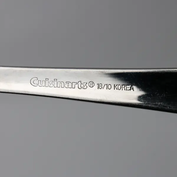 Lot of 6 Cuisinart Flatware Geo Pattern 18/10 SS Oval Soup Spoons 7.75" Good