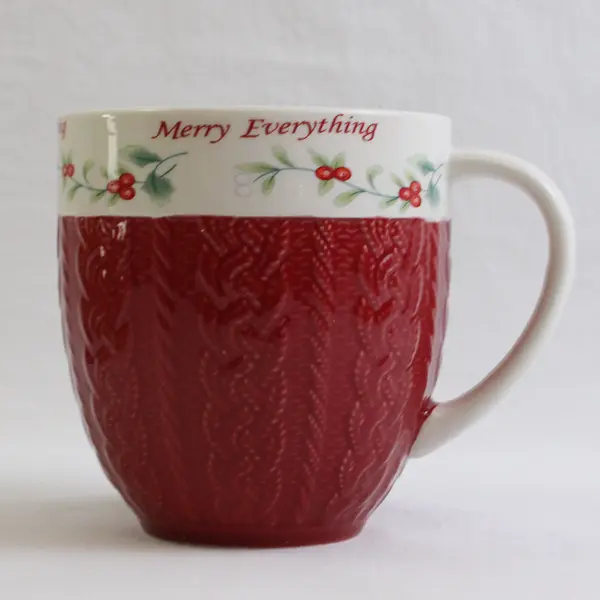 Pfaltzgraff Red/White Winterberry Embossed Sweater Ceramic Mug 4.5" Tall