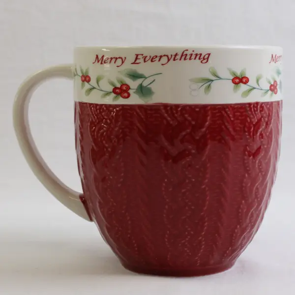 Pfaltzgraff Red/White Winterberry Embossed Sweater Ceramic Mug 4.5" Tall