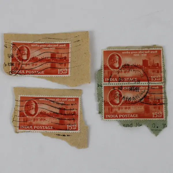 Lot Of 4 India Jamsetji Tata Steel Plant 15nP Stamps Used Canceled On Paper