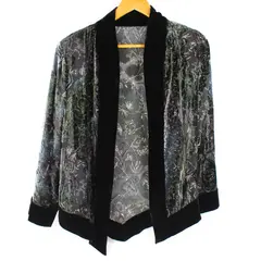 Chico's Women's L Green Silk Blend Floral Flocked Velvet Burnout Jacket