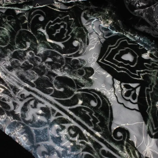 Chico's Women's L Green Silk Blend Floral Flocked Velvet Burnout Jacket