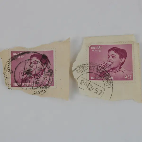 Lot Of 4 India 8nP Stamps 1957 Used Canceled On Paper Children's Day