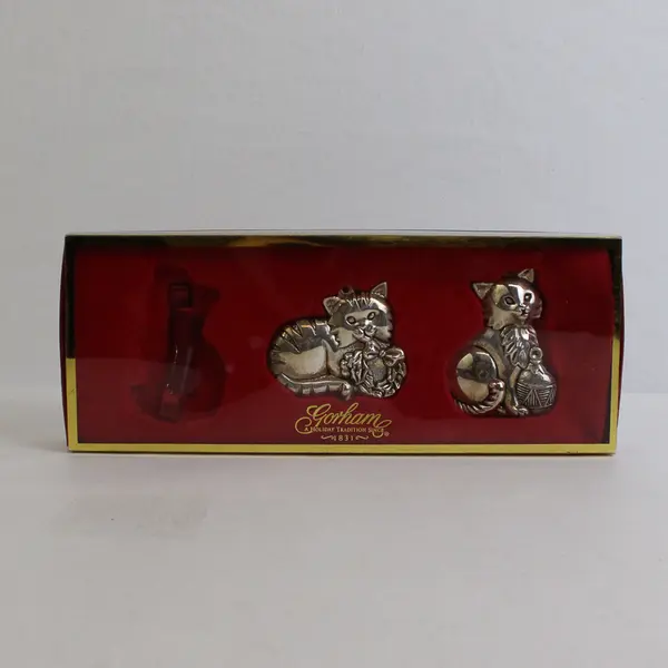 Gorham "Christmas Cats" Silver Plated Ornaments Set of 2 Left in Box #212450