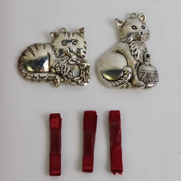 Gorham "Christmas Cats" Silver Plated Ornaments Set of 2 Left in Box #212450