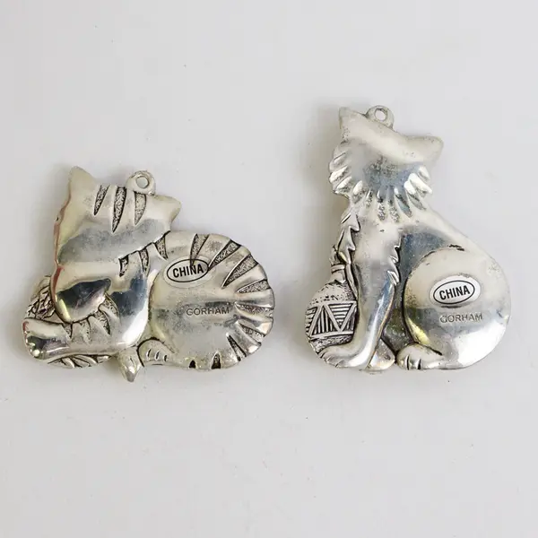 Gorham "Christmas Cats" Silver Plated Ornaments Set of 2 Left in Box #212450