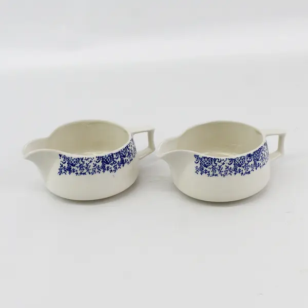 2 Vintage White Ceramic Creamers With Blue Flowers 