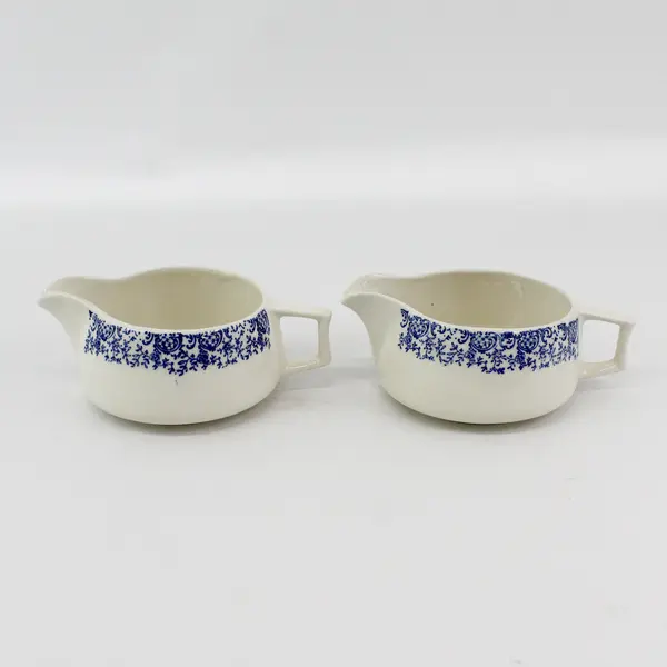 2 Vintage White Ceramic Creamers With Blue Flowers 