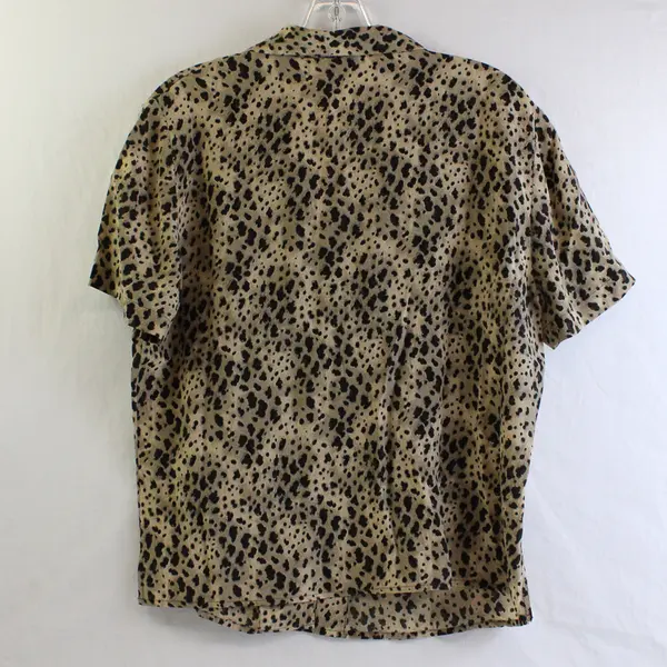 Vintage Allison Taylor Women's M Petite 100% Silk Leopard Print Short Sleeve Top