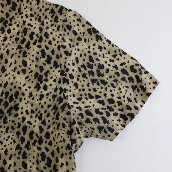 Vintage Allison Taylor Women's M Petite 100% Silk Leopard Print Short Sleeve Top