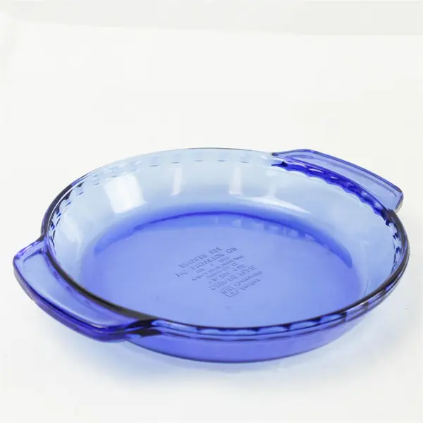 Anchor Hocking Ovenware Blue Clear Glass 9" Deep Pie Plate 1 Qt #1075