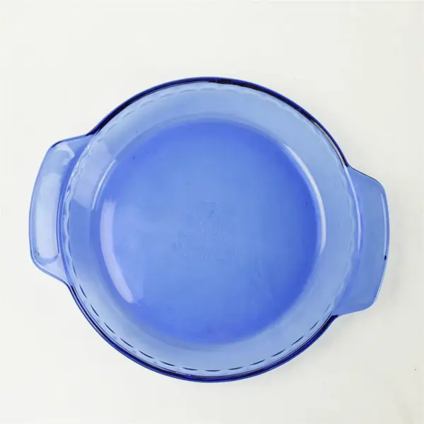 Anchor Hocking Ovenware Blue Clear Glass 9" Deep Pie Plate 1 Qt #1075