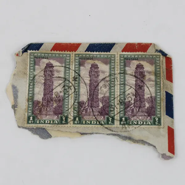 Lot Of 4 India Victory Tower Chittorgarh 1 Rupee Stamps Used Canceled On Paper