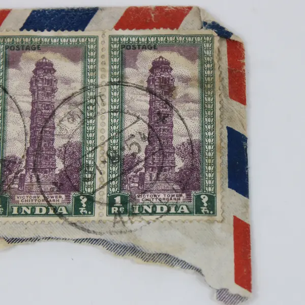 Lot Of 4 India Victory Tower Chittorgarh 1 Rupee Stamps Used Canceled On Paper