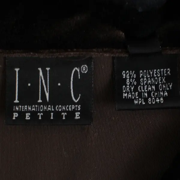 Vintage INC Women's 10P Brown Velour Button Up Long Sleeve Collared Blouse