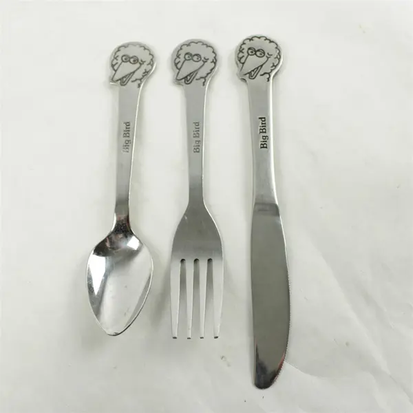 Vtg Big Bird Sesame Street Kids Utensil Set Spoon Fork Butter Knife