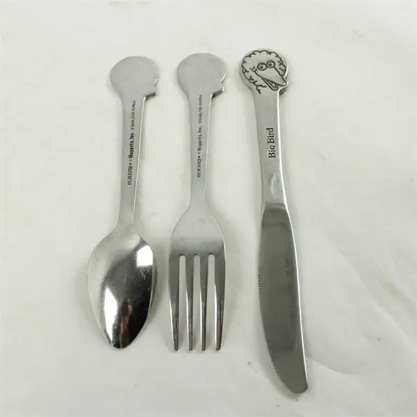 Vtg Big Bird Sesame Street Kids Utensil Set Spoon Fork Butter Knife