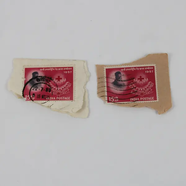 Lot Of 5 India 15nP Stamps Used On Paper Red Cross 1957 Famous Figures 1958