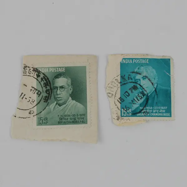 Lot Of 5 India 15nP Stamps Used On Paper Red Cross 1957 Famous Figures 1958