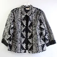 Chico’s Women's Sz. 1 Black & White Abstract Design Bolero Box Jacket 3/4 Sleeve