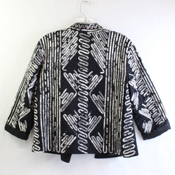 Chico’s Women's Sz. 1 Black & White Abstract Design Bolero Box Jacket 3/4 Sleeve