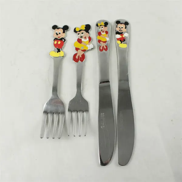 Lot of 4 Vintage Mickey & Minnie Stainless Flatware Forks & Knives Disney