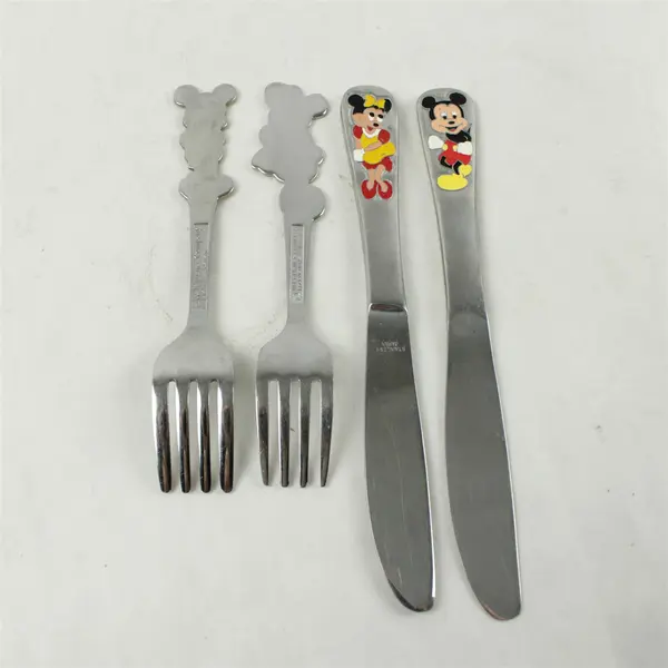 Lot of 4 Vintage Mickey & Minnie Stainless Flatware Forks & Knives Disney