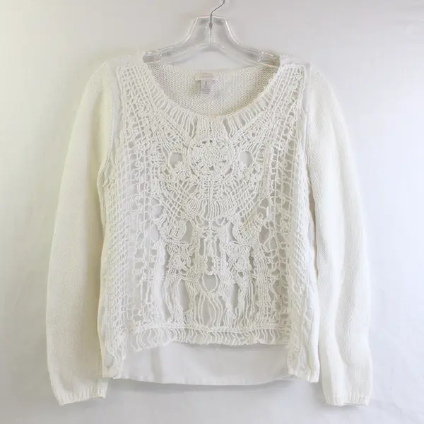 Chicos Women's Sz. 1 Ivory White Layered Knit Long Sleeve Sweater