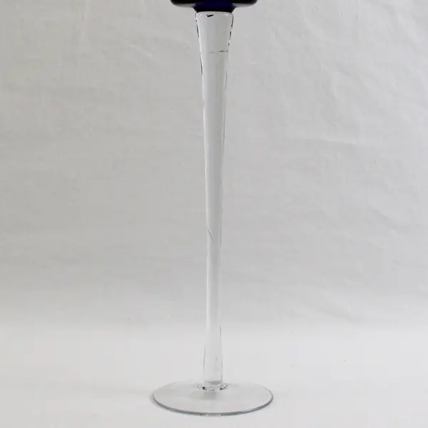 Unbranded Clear Glass & Blue Stemmed Votive Candle Holder 10.25" Tall