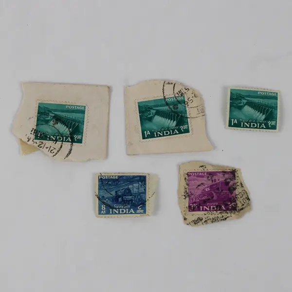 Lot Of 5 India Stamps Used On Paper Tilaiya Dam Agriculture Train 1950s