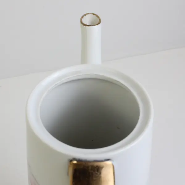 Unbranded Ceramic Floral Pattern Gold Trim Tall Slim Tea Pot Without Lid 10.25"