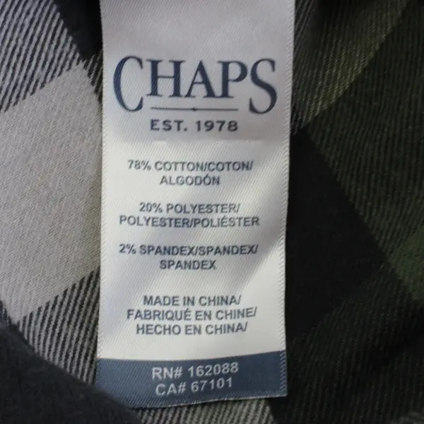 Chaps Men's Size Large Stretch Green Plaid Long Sleeve Button Up Flannel Shirt