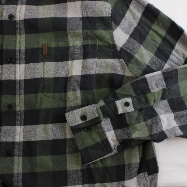 Chaps Men's Size Large Stretch Green Plaid Long Sleeve Button Up Flannel Shirt