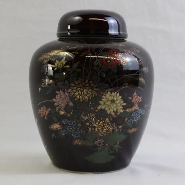 Unbranded Brown Floral Patterned Porcelain Ginger Jar/Vase With Lid Japan