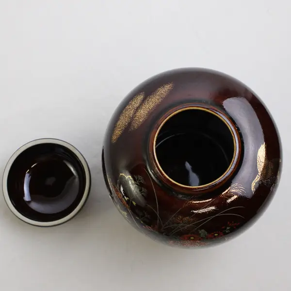 Unbranded Brown Floral Patterned Porcelain Ginger Jar/Vase With Lid Japan