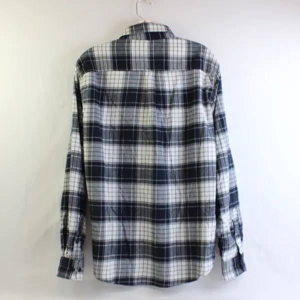 Chaps Men's L Stretch Blue Plaid Long Sleeve Button Up Flannel Shirt