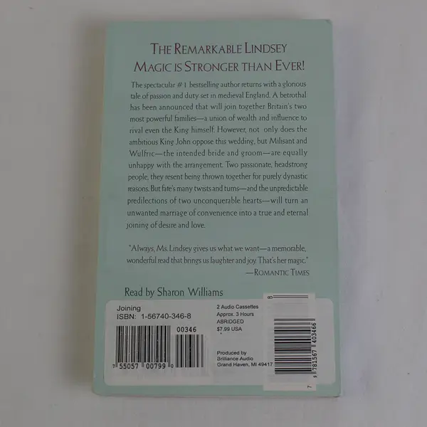 Joining By Johanna Lindsey Read By Sharon Williams (Audio Book, 2 Cassettes)