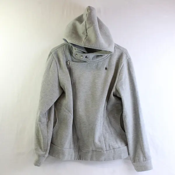 Tomsware Women's L Gray Jersey Asymmetric Hooded Full Zip w/Snaps Jacket