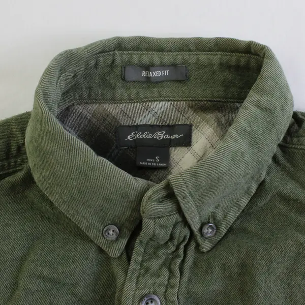 Eddie Bauer Men's S Green Heavyweight Cotton Long Sleeve Button Up Shirt