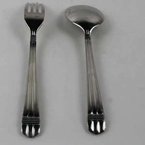 Lot of 2 Oneida Silver Geneva 18/10 SS 1 Round Soup Spoon 1 Dinner Fork HTF