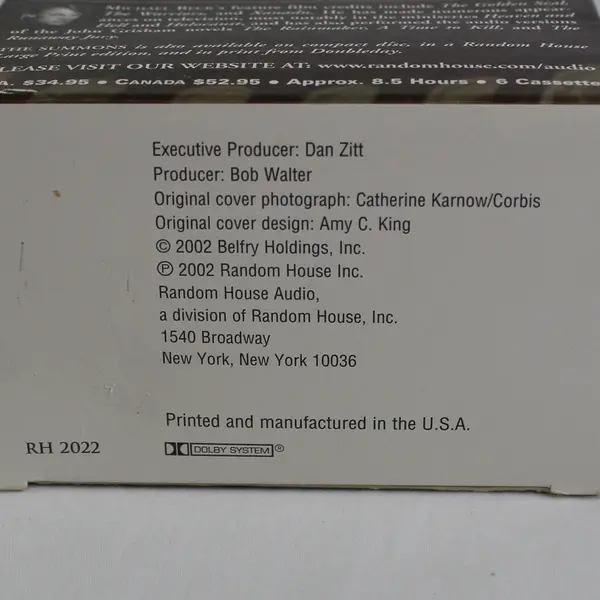 The Summons By John Grisham Read By Michael Beck (Audio Book, 6 Cassettes)