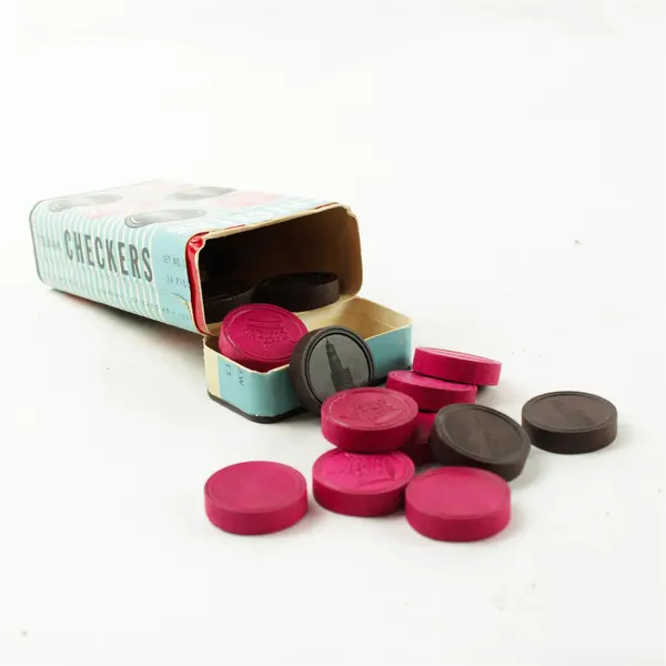 Vintage Halsam Comet Embossed Red & Black Wood Checkers Incomplete 11B/9R