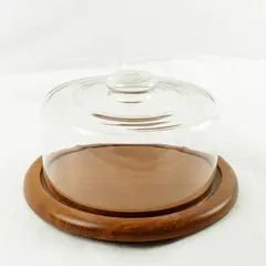 Vintage Winsome Teak Wood Cake Keeper Mid Century Dome Lid Tray