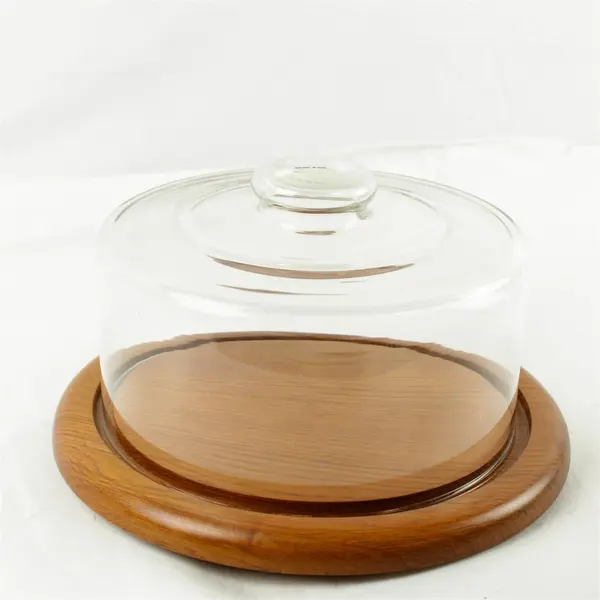 Vintage Winsome Teak Wood Cake Keeper Mid Century Dome Lid Tray