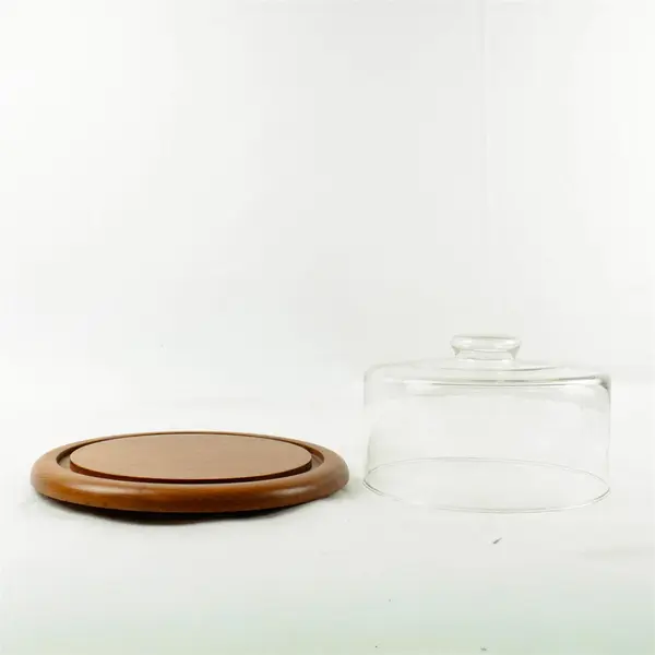 Vintage Winsome Teak Wood Cake Keeper Mid Century Dome Lid Tray
