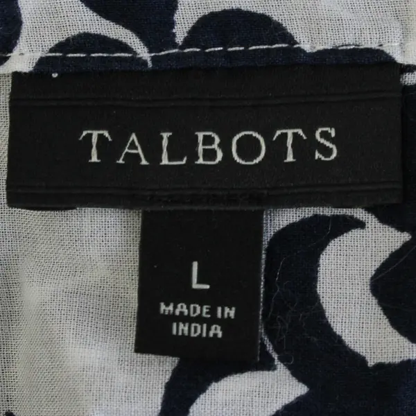 Talbots Women's L Blue & White Floral Print Button Down 3/4 Sleeve Blouse