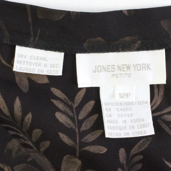 VTG Jones New York Petite Women's 12P Brown Floral 100% Silk Midi Skirt