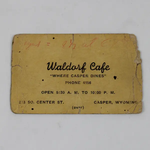 Vintage Waldorf Cafe Casper Wyoming Restaurant Business Card 1950s